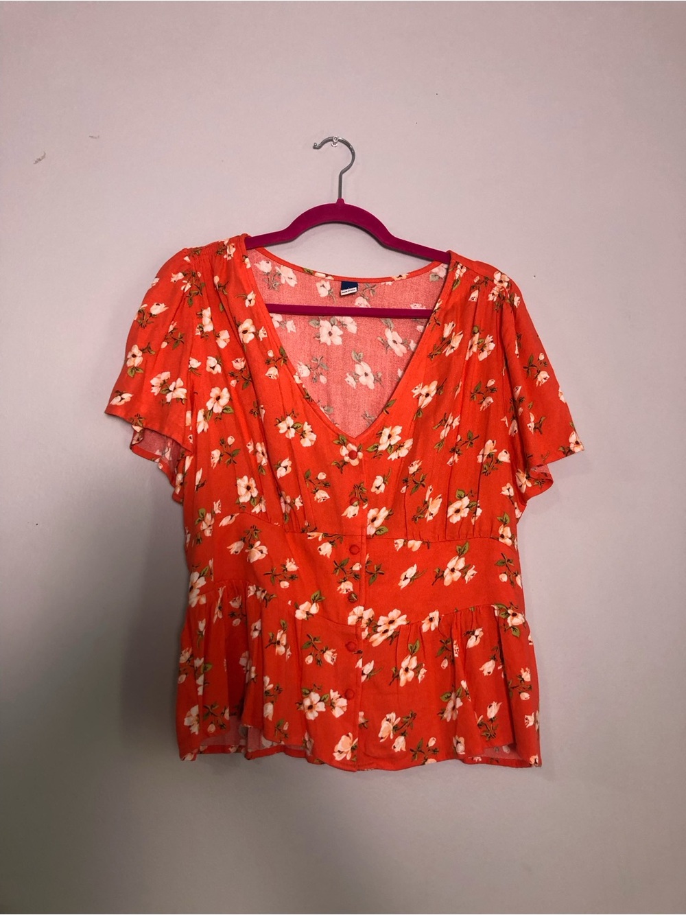 Old Navy Orange Floral V-Neck Peplum Blouse